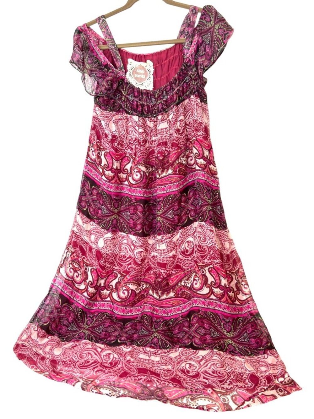 Anna Sophia Silk Dress Medium Boho Indie Paisley Print Romantic Feminine Womans